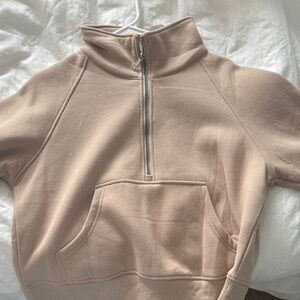 Beige Half-Zip Pullover Sweatshirt